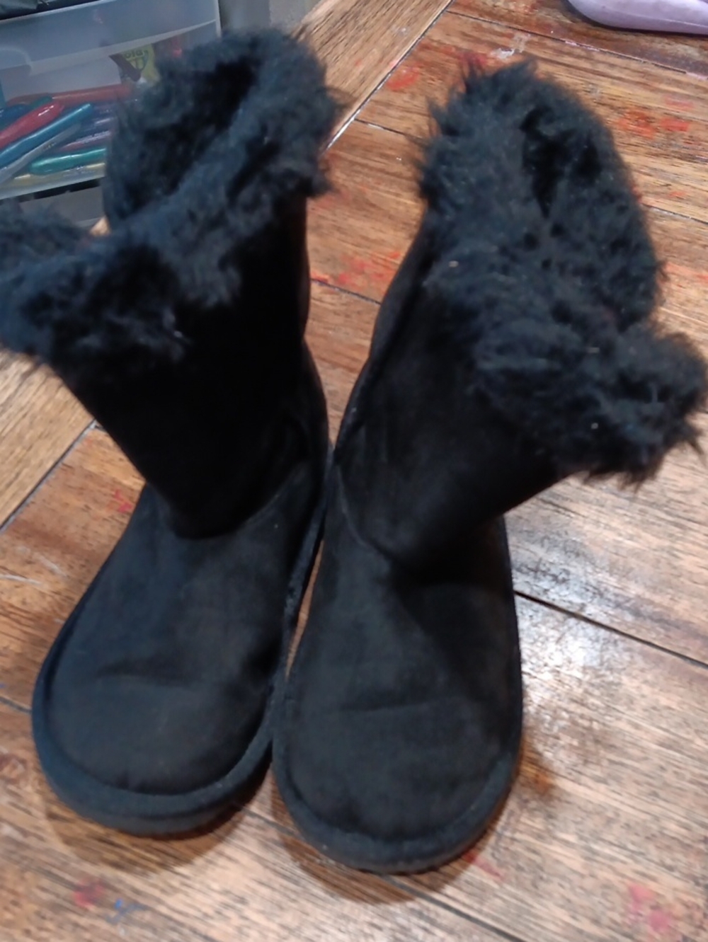 Childrens Place Black Faux-Fur Winter Boots - Girl's Cozy Slip-On